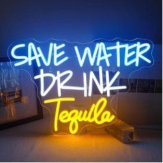 Horseneon Save Water Drink Tequile Neon Sign, LED Neon Bar Sign Water Saving Tequile Drinking Neon Sign for Wall, Colorful Neon Light for Pub Home Beer Bar Club Man Cave Decor