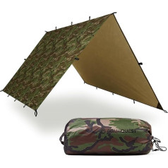 Aqua Quest Defender tarp – 100 % waterproof tarpaulin heavy duty nylon bushcraft survival shelter – 3 x 2, 3 x 3, 4 x 3, 4.5 x 4.5 m camouflage, olive green or with accessories kit., multicolour