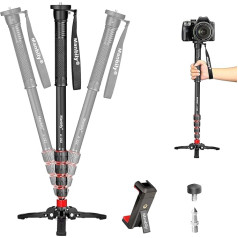 Monopods kamerai ar kājām Manbily 55-170 cm ceļojumu monopods kompakts alumīnija sakausējums maks. 7 kg Viegls pārnēsājams monopods ar statīva pamatni, 5 sekcijas DSLR kamerai videoreģistratoram