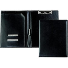 DELMON VARONE - Clipboard Folder DIN A4 Made of Vegan Eco Faux Leather Black - Organiser Clipboard Folder with Block Clamp, Pen Loop and Pockets - Classic Genuine Leather Business Folder