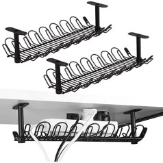 14,4 collu kabeļu organizators kabeļu vadībai zem rakstāmgalda, smags metāla kabeļu paplātes galdiem, birojiem un virtuvēm, kabeļu paplātes, 2 iepakojumi (melns)