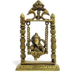 eSplanade 22,9 cm Premium Ganesha Idol auf Messing Swing | Messing Ganesha | Messing Visitenkarte Collectible Handwerk | Räucherstäbchen Pooja Artikel für Home | Home Decor | Messing Decor