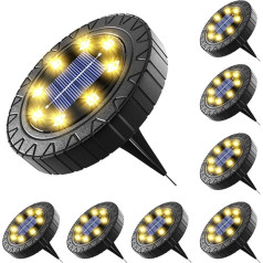 CGN Solar Ground Lights, IP68 ūdensizturīgs, rūsas izturīgs, 8 Pack Solar Garden Lights Outdoor Upgraded 8 LED grīdas apgaismojums terasei, pagalmam, dārzam, ceļam, piebraucamajam ceļam, celiņam, silti balts