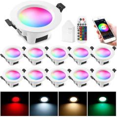 WLAN Bluetooth 9 W dimmable LED Recessed Spotlight, griestu gaisma, WiFi ar viedo paneli, Smart Bridge, saderīga ar Alexa, Google Assistant, RGBWC, komplekts no 10 gab.