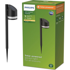 Philips āra saules baterijas Fyve stabiņa apgaismojums Spiess 1,5 W, dienas gaismas sensors, 2700 Kelvīnu, IP44, izturīgs pret laikapstākļiem, melns