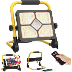 ERAY 150 W LED celtniecības prožektora baterija ar tālvadības pulti un statīvu, pārnēsājama LED prožektora baterija 15000 mAh, LED darba gaisma 2 uzlādes metodes / 5 režīmi / barošanas banka / 296 LED pērlītes priekš