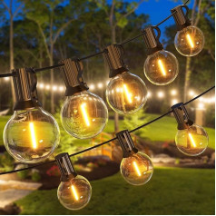 GPATIO Pasaku Lights LED Outdoor Power 30 m 100 ft 50 + 2 G40 spuldzes Dārza Apgaismojums Balkona Pasaku Lights Āra IP45 Laika apstākļu izturīgs lapene String Lights dārza Patio pusei