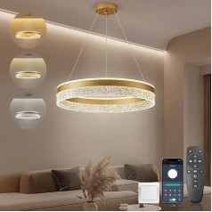 KSIBNW Piekaramā lampa LED piekaramā gaisma Dimmable Dzīvojamā istaba 60 W Modernā piekaramā gaisma Apaļā diametrs 50 cm Piekaramā lampa Ēdamistaba ar tālvadības pulti un lietotni Virtuves sala Zelta ēdamgaldiņa galda lampa