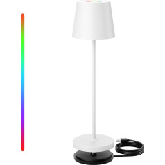 Keepoo galda lampa Bezvadu dimmējama LED galda lampa ar uzlādējamu akumulatoru Siltā gaisma 3000 K + RGB Alumīnija āra galda lampa, ūdensizturīga restorāniem, guļamistabām, bāriem, IP54 (balta, 1 gab.)