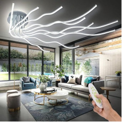 SHIANDAR LED griestu gaisma, LED griestu gaisma, ar tālvadības pulti, L140 cm, dzīvojamās istabas lampa, griestu gaisma, dzīvojamā istaba, 10 spuldzes, LED griestu gaisma, dzīvojamā istaba ar tālvadības pulti, 3000 K - 6500 K