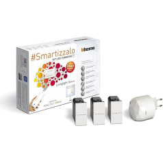 Bticino Livinglight Smart SN3601KIT Apgaismes komplekts apgaismojuma ieslēgšanai/izslēgšanai, izmantojot lietotni vai Alexa, Google un Siri, ar 1 Gateway Plug-in White S36GWDC un 3 savienotajiem baltiem savienojumiem