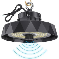 Anten LED halles apgaismojums ar kustības sensoru 200 W, 6000 K 34000 LM, iekštelpu prožektors Rūpnieciskā lampa UFO Highbay, IP65 Komerciāla noliktava, darbnīca, garāža