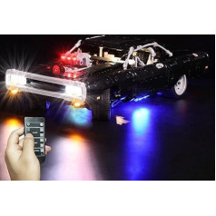 LocoLee LED gaismu komplekts, saderīgs ar LEGO Dom's Dodge Charger, dekoratīvo LED gaismu komplekts, saderīgs ar LEGO 42111 sacīkšu auto gaismu komplektu, bez modeļa (tālvadības pults)