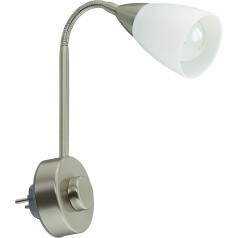 Briloner Leuchten Steckerlampe Flexarm, Steckerleuchte E14, Leselampe 25W, inkl. Drehdimmer, matt-nickel-weiß, Metall, 25 W