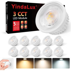 YindaLux 10 3CCT LED moduļu komplekts 230 V - īpaši plakans diametrs 50 x 23 mm iegremdējamiem starmešiem - 4,9 W 500LM 120° staru leņķis - 3000 K / 4000 K / 6000 K - regulējams - aizvieto GU10 MR16 spuldzes - IP44