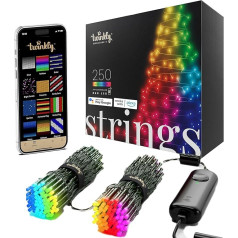 Twinkly Strings 250 LED RGB, LED-Lichterkette für Draußen und Drinnen, Smarte LED-Lichter, Kompatibel mit HomeKit, Alexa und Google Home, Gaming-Lichter, IP44, App-Steuerung, Schwarzes Kabel, 20m