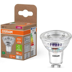 OSRAM Energy Class PAR16 LED atstarotājlampa 3,3 W, 600 lūmeni, vēsā baltā krāsā (4000 K), izgatavota no bezsvina stikla, ar GU10 A enerģijas klases ligzdu, 50 mm diametrs, IP20.6 Pack