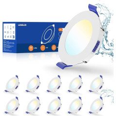 Leselux LED iegremdējami prožektori, 230 V, Dimmable, 10 x 4 W LED prožektori, Warm White, Neutral White, Cool White, 3000 K/4000 K/6500 K, IP44 iegremdējamie prožektori, balts, plakans 30 mm, griestu prožektori,