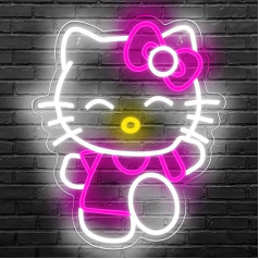 XJNOLGXIQU Helloo Kit Neon Sign Anime Kitty Neon Lights Cats Helloo Kit LED Signs Neon Sign Personalizēta sienas apdare meitenēm Istabas apdare Mazie zēni un meitenes Piemērots