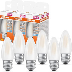 Osram LED Star Classic B40 LED spuldze E27 ligzdai, sveces forma, GL FR, 470 lūmeni, vēsā baltā krāsā (4000 K), parasto 40 W spuldžu aizstājēja, bez apgaismojuma, 6 gab. iepakojumā