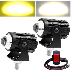 ZHHXYanh LED motociklu miglas gaisma ar slēdzi 12V 24V dzeltena balta mini motociklu papildu gaismas LED motociklu priekšējais lukturis motociklam SUV kravas automašīnai 4x4 ATV UTV