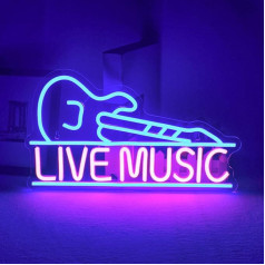 ineonlife Live Music Neon Sign Blue Pink Music LED Neon Lights burti Luminous Reklāmas ģitāra formas Light Up Sign for Bar Music Stadio Nightclub Party Wall Decor Dāvana zēniem Meitenes meitenes