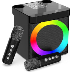 Karaoke mašīna ar 2 mikrofoniem, mini karaoke sistēma ar LED apgaismojumu, pārnēsājams Bluetooth karaoke skaļrunis bērniem un pieaugušajiem, lieliski piemērots ballītēm, dzimšanas dienām un ģimenes salidojumiem