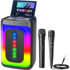 Ankuka karaoke iekārta ar 2 mikrofoniem, pārnēsājams Bluetooth skaļrunis ar LED apgaismojumu, TF/USB, FM, AUX, TWS, ballītēm un pieaugušajiem, dāvana draugiem un ģimenei (melns)