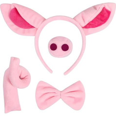 Pig Costume Set 4 Pieces Pig Ears Headband Nose Bow Tie and Tail Set Halloween Costume for Party Decoration