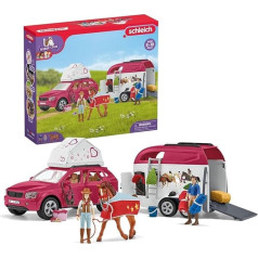 schleich 42535 Zirgu kluba piedzīvojums ar automašīnu un zirgu piekabi, 110 detaļu rotaļu komplekts ar Schleich zirga, Hannas, viņas tēva un daudzu aksesuāru figūriņu, rotaļlieta bērniem no 5 gadu vecuma