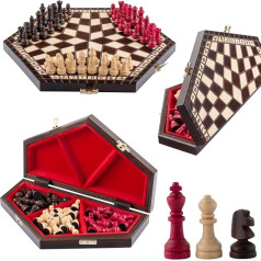 Ar rokām darināts šaha komplekts 3 personām | Master of Chess | Vidēja izmēra šaha dēlis 33x28 cm | Šaha dēlis bērniem un pieaugušajiem - Engelhart Augstas kvalitātes masīvkoka šaha komplekts