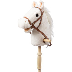 BEJOY Bērnu rotaļlieta zirgs 91 cm, Hobby Horse koka zirgs, plīša zirgs izjādēm ar īstu poniju ņirgāšanu un galopēšanas skaņu, mīlīgs zirgs balts (nepieciešamas AA baterijas)