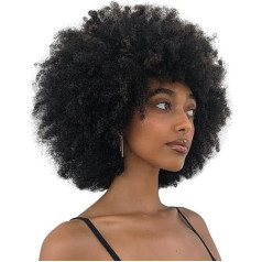 Becus parūkas Īsas cirtaini melnas Premium sintētiskās Afro parūkas dabiskās cirtas parūkas melnajām sievietēm Pilna un dabiskā izskata 150% blīvums (Natural Black #1B)