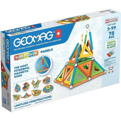 GEOMAG - SUPERCOLOR PANELS 78 Pieces - Магнитный строительный набор для детей от 5 лет - Сделано в Швейцарии - 100% переработанный пластик - Строительные блоки 