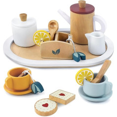 Little Log Wooden Tea Set for Little Girls, Wooden Toys for Kids, Role Play, Tea Party Set, Kids Kitchen Accessories with Play Food for Girls, Boys, Toddlers from 3 Years