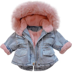 FeiliandaJJJ Bērnu meiteņu meiteņu džinsa jaka Ziema Faux Fur Hooded Fleece Warm Thick Denim Coat Outwear Bērnu jakas Fleece jaka Ziemas jaka