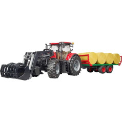 bruder Case IH Optum 300CVX 03198 ar frontālo iekrāvēju un ķīpu pārvadāšanas piekabi 1:16 Traktors Traktors Piekabe ar ķīpu pārvadāšanas piekabi Ferma