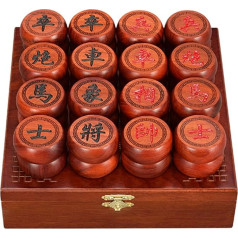 Stratēģijas spēle 2 spēlētājiem, tradicionālie ķīniešu Xiangqi šahs, pārnēsājams ceļojumu galda spēļu komplekts ar rožkoka figūrām, ādas šaha dēli un uzglabāšanas kārbu (6,8 cm/2,7 collas)