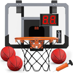 HYES Mini basketbola grozs bērniem, istabas basketbola komplekts ar elektronisko rezultātu tablo, 3 bumbu sūknis, iekštelpu āra basketbola grozs, sporta rotaļlieta, basketbola tāfele