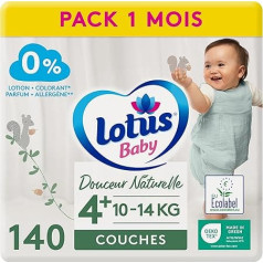 Lotus Baby Douceur Naturelle autiņbiksītes 10 14 kg 1 mēneša iepakojums, baltas, 4+ izmērs (iepakojumā 140 gab.)