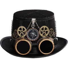 COSDREAMER Steampunk Top cepures Goggle Gear cepure vīriešiem un sievietēm, lielums liels melns