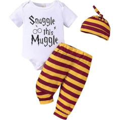 Asmea Bērnu apģērbs Harijs Bērnu apģērbs Snuggle Tas Muggle Jaundzimušo zēnu meitenes Bodysuit + bikses + cepure Harijs Bērnu priekšmets Bērnu dāvana Boy Baby Shower 3 gabali bērnu apģērbs neitrāls