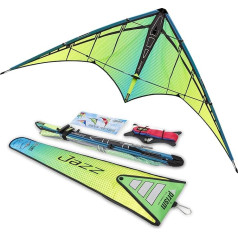 Jazz 2.0 Dual Line Sport Kite Aurora gatavs lidojumam ar lidojošām auklām, siksnām, uztinējiem, instrukciju un uzglabāšanas maisiņu