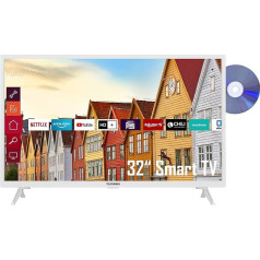 Telefunken XH32K550D-W 32 collu televizors / Smart TV (HD Ready, HDR, trīskāršs uztvērējs, DVD atskaņotājs) - 6 mēneši HD+, ieskaitot [2022] [F enerģijas klase], balts