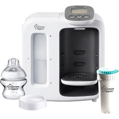 Tommee Tippee Perfect Prep Day & Night, bērnu pudelīšu gatavošanas ierīce ar digitālo displeju un regulējamu tilpumu, balta krāsā