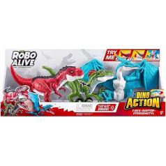 ZURU - Robo Alive - Dino Action Mega Pack 3 dinozauri - T-Rex, Raptor, Pterodactyl - Dinozauru robots - reālistiskas kustības - skaņa - 7176