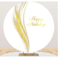 Renaiss 2,2 m Happy Birthday Round Backdrop White Gold Glitter Fotogrāfijas fons Bērni Pieaugušie Dzimšanas dienas svinību dekorēšana Kūka galda baneris Poliesters Foto studija Rekvizīti