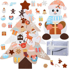 Liliful 2 gab. Ziemassvētku DIY filca Ziemassvētku eglīte un sniegavīra komplekts Xmas Crafts ar 40 gab. DIY rotājumiem, 89,9 cm Ziemassvētku eglīte pie sienas un 61 cm filca sniegavīra rotaļlietu komplekti durvju sienai