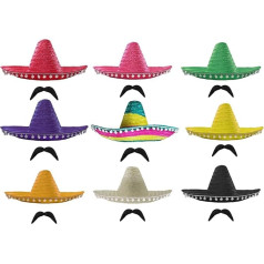 I LOVE FANCY DRESS Meksikāņu sombrero ar bumbulīšiem un ūsām - aksesuāri meksikāņu ballītēm, fiestām, unisex