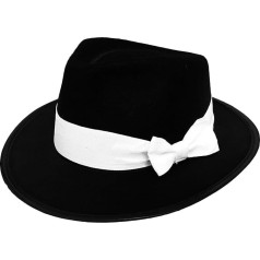 ILOVEFANCYDRESS Melna filca gangsteru cepure ar baltu joslu Kostīmu aksesuārs Bullk Gangster Trilly Fedora 1920. gs. Unisex Vīrieši Sievietes